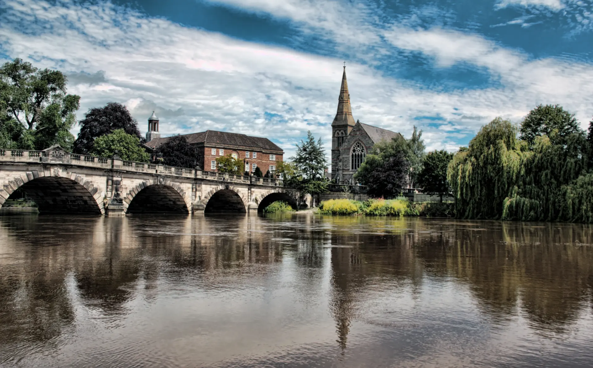 The English Bridge crossing the River Severn in Shrewsbury