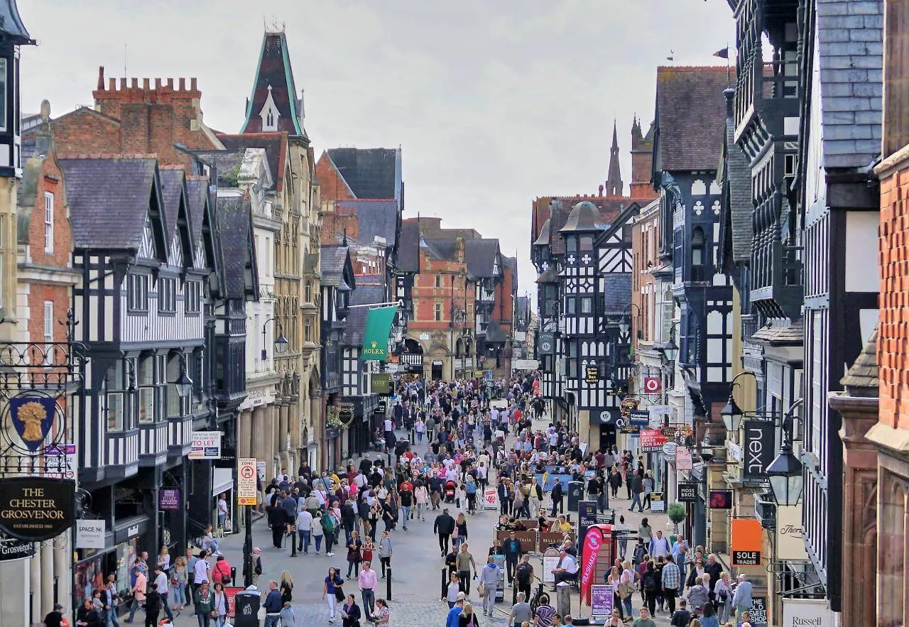 Shrewsbury town centre with its historic buildings