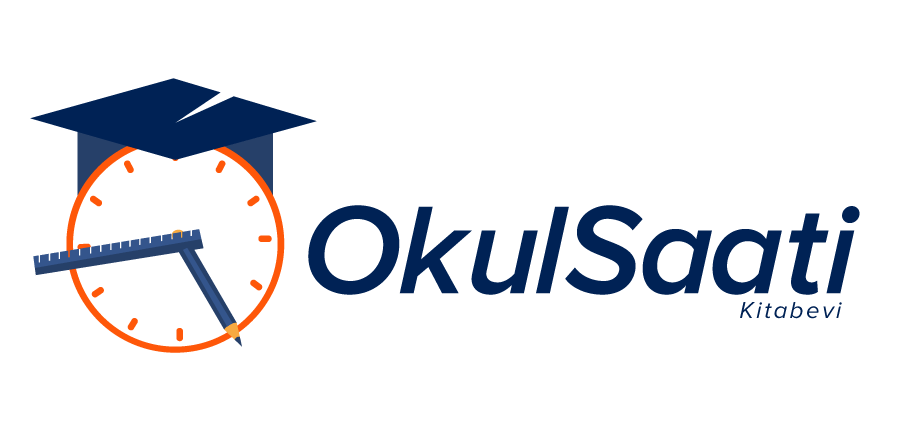 OkulSaati bookshop logo combining a school clock, ruler and graduation cap
