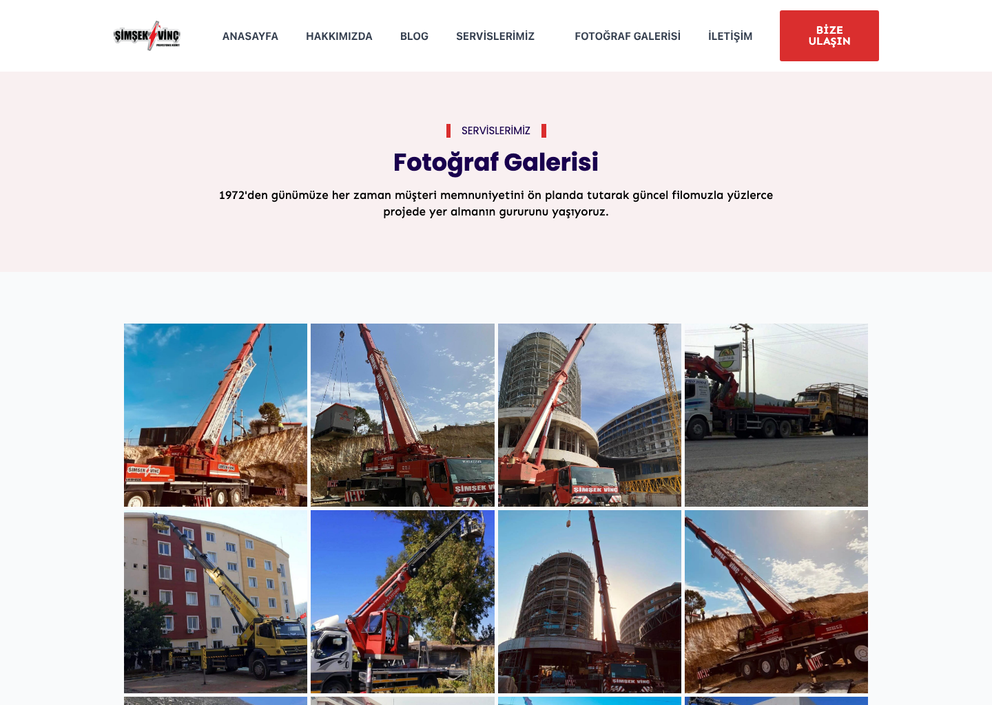Şimşek Vinç project gallery showing cranes working across lifting, construction and installation projects