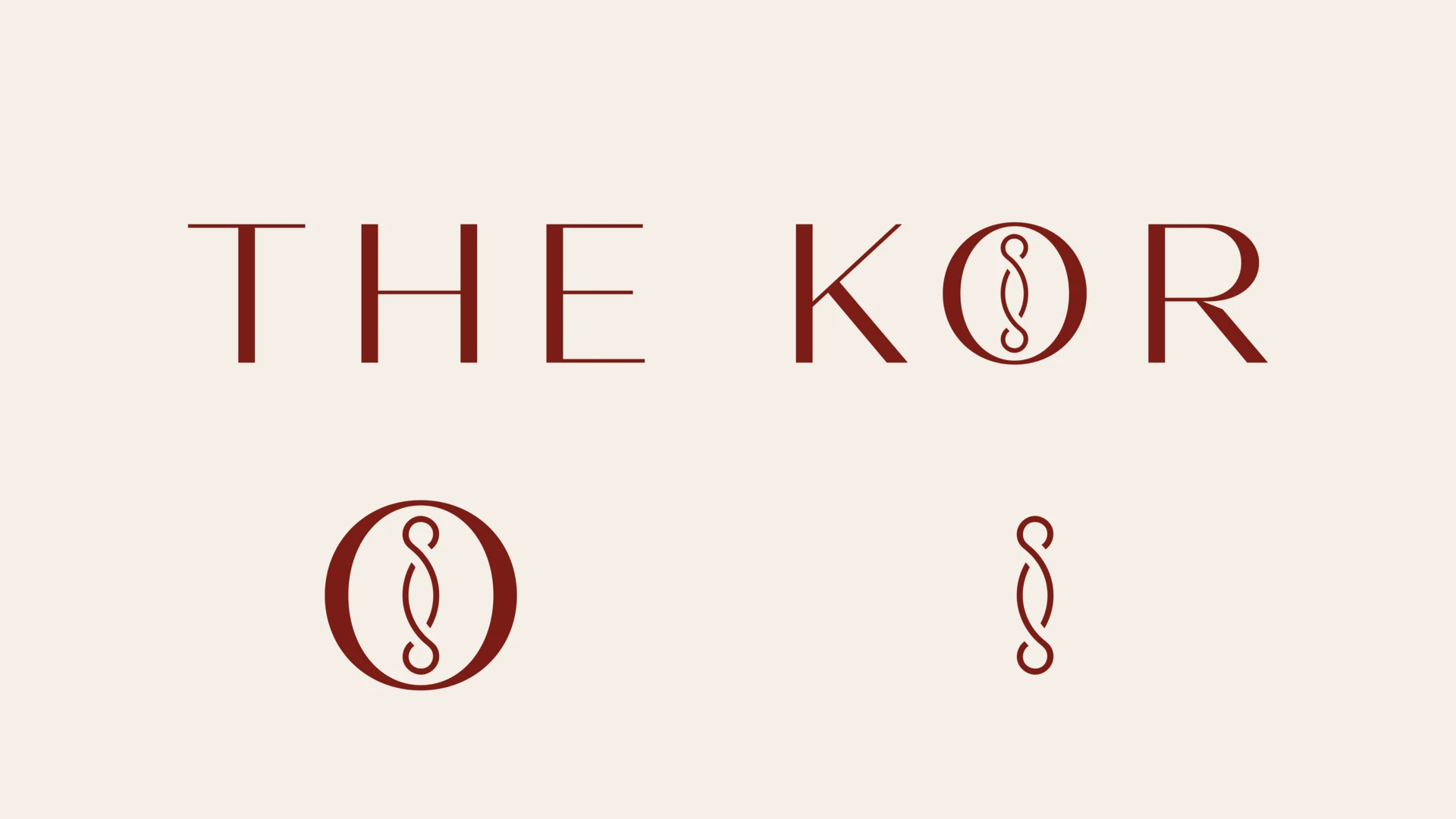 THE KOR logo system showing the primary wordmark and two supporting brand marks in ember red